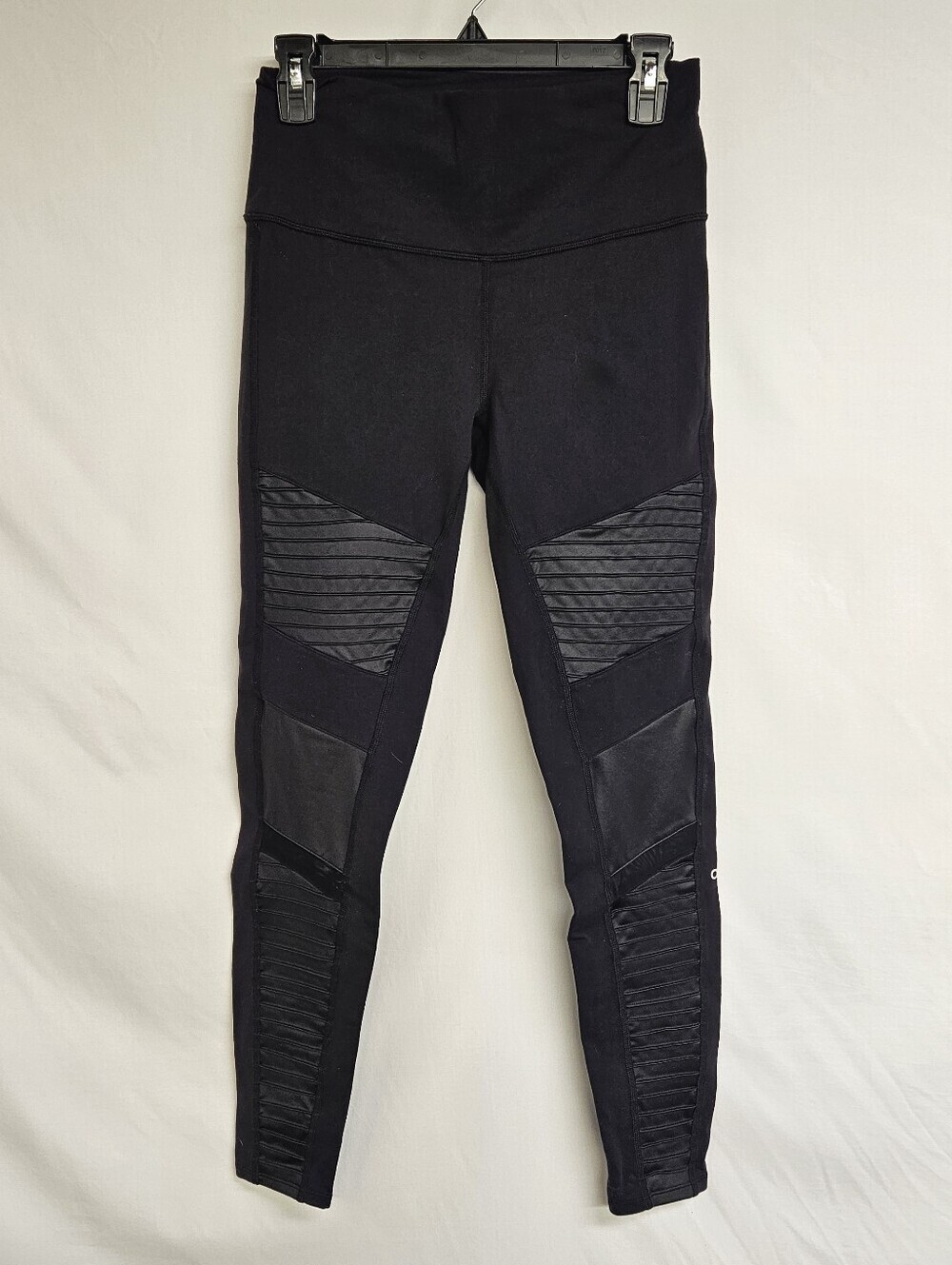 Alo Yoga Moto Leggings High Waisted Black Glossy Patent Ribbed Yoga Pants Large